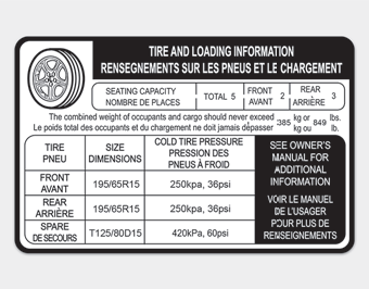 Hyundai Elantra. Tire Loading Information Label